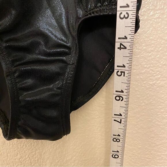 GK Elite gymnastics leotard black gold custom practice v neck omega child CM - Picture 3 of 8